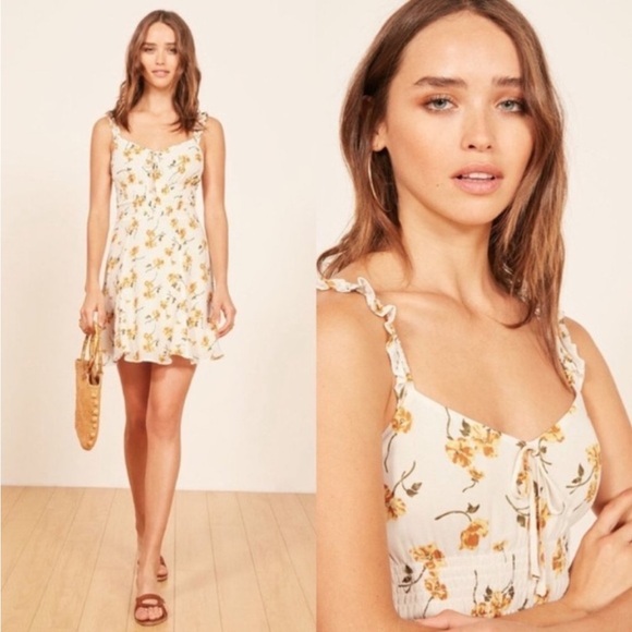 Reformation Elyse Ruffle Tie Front Mini Dress Size 12 - Picture 4 of 11